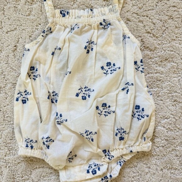 Old Navy Floral Print Baby Bubble Romper - Cream and Blue - Picture 1 of 2